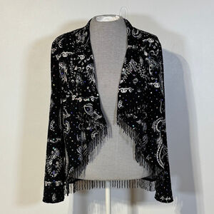 Vintage Joseph Ribkoff Black White Paisley Beaded Blazer Women’s Size 12 Sparkly
